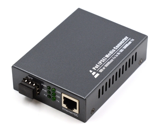 Power Over Ethernet to Fiber Optic Gigabit Media Converter 