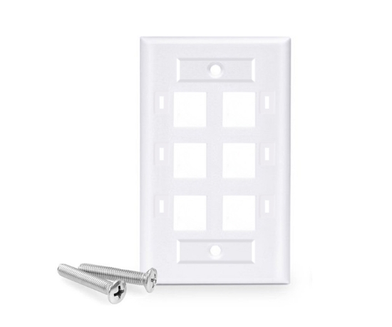 6 Port Keystone Wall Plate with ID Window, Single Gang