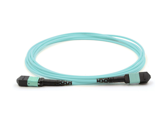 Picture of 16 Fiber MPO/UPC Low Loss Female to Female Custom Cable Assembly - 50/125µm Multimode OM4 - Micro Distribution Aqua Plenum Rated - 1 Meter in Total Length - Method A Polarity