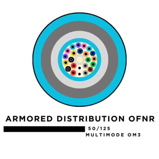 12 Fiber Armored Distribution Tight Buffered Cable - Multimode OM3 - Riser Rated 