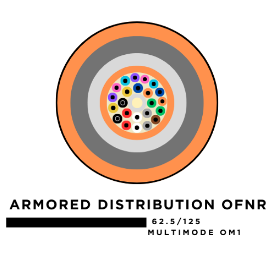 12 Fiber Armored Distribution Tight Buffered Cable - Multimode OM1 - Riser Rated