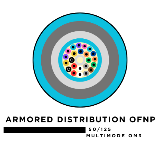 6 Fiber Armored Distribution Tight Buffered Cable - Multimode OM3 - Plenum Rated 
