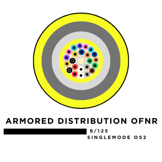 6 Fiber Armored Distribution Tight Buffered Cable - Singlemode OS2 - Yellow - Riser Rated