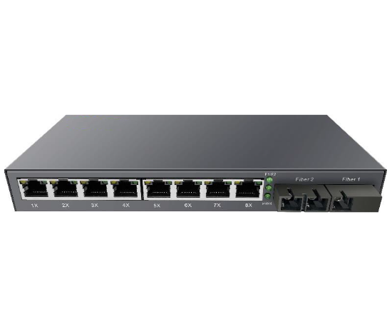 Picture of 8 Port Ethernet to Fiber Optic Media Converter - (x8) 10/100TX RJ45 to (x2) SC/UPC Duplex Connections - Multimode - 2km