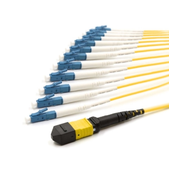 Picture of 12 Fiber MPO/APC Low Loss Female to (x12) LC/UPC - 9/125µm Singlemode OS2 - Micro Distribution Yellow Plenum Rated - 0.5 Meter Breakout Length using 2mm Tubing