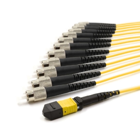 Picture of 12 Fiber MPO/APC Low Loss Female to (x12) FC/UPC - 9/125µm Singlemode OS2 - Micro Distribution Yellow Plenum Rated - 0.5 Meter Breakout Length using 2mm Tubing