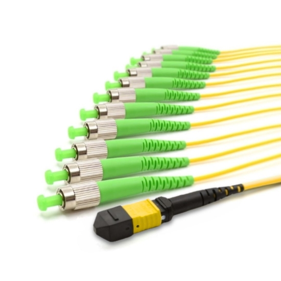 Picture of 12 Fiber MPO/APC Low Loss Female to (x12) FC/APC - 9/125µm Singlemode OS2 - Micro Distribution Yellow Plenum Rated - 0.5 Meter Breakout Length using 2mm Tubing