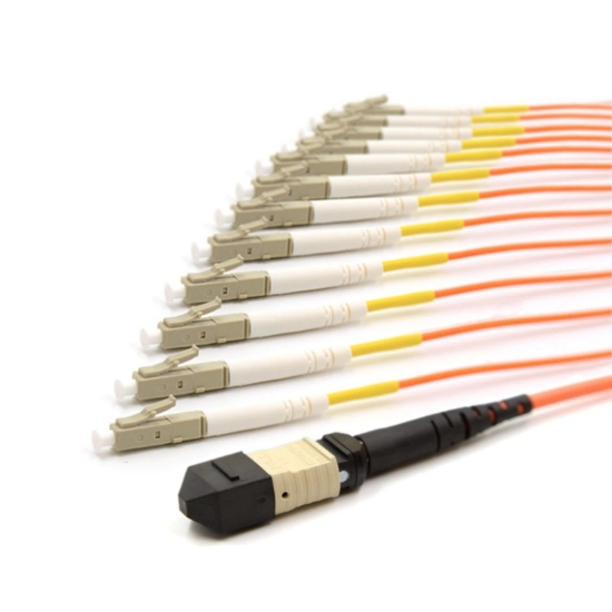 Picture of 12 Fiber MPO/UPC Standard Male to (x12) LC/UPC - 62.5/125µm Multimode OM1 - Micro Distribution Orange Plenum - 0.5 Meter Breakout Length using 2mm Tubing