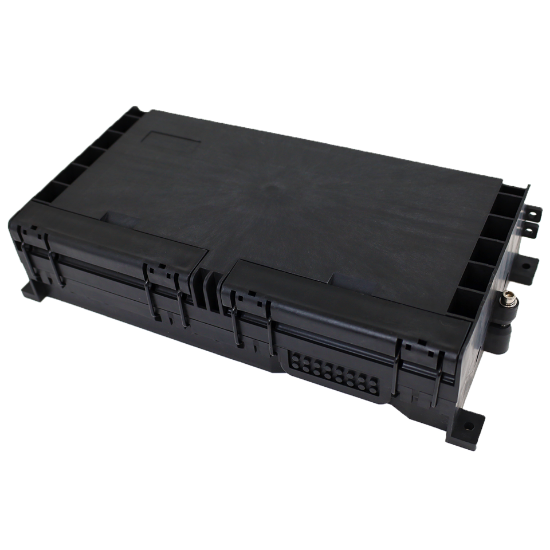 Picture of 48-Fiber Horizontal Outdoor Splice Closure – 8 Ports (14mm), 16 Drop Cable Ports (3mm), SC Simplex / LC Duplex (x16) Adapter Slots
